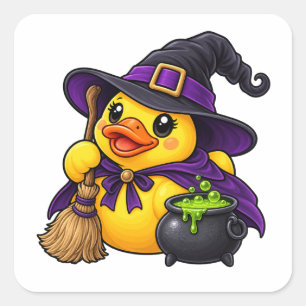 Heksen Rubber Eend Halloween Ketel Vierkante Sticker