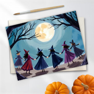 Heksen Seance Halloween Schilderij Feestdagenkaart