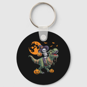 Heksen Skelet Rijdend op Dinosaurus T Rex Hallowee Sleutelhanger