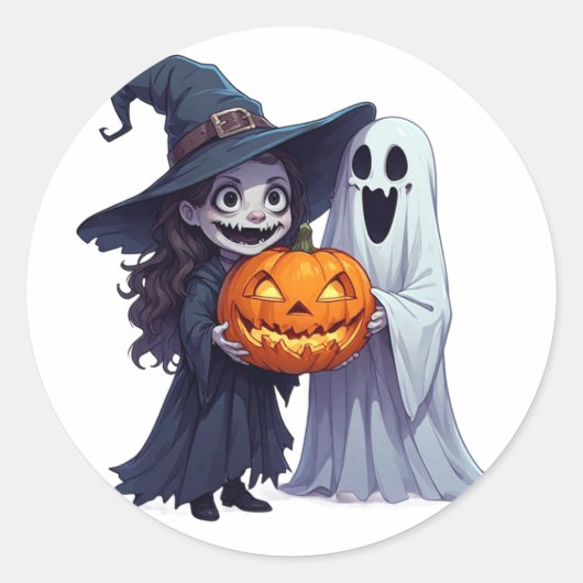 Heksen Spook Pompoenveld Halloween 🎃 Ronde Sticker (Voorkant)