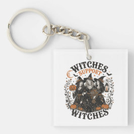Heksen Steunen Heksen Vintage Halloween Kunst Cade Sleutelhanger