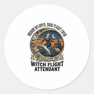 Heksen stewardess Halloween bezem brokkel ontwerp Ronde Sticker