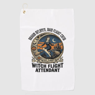 Heksen stewardess Halloween bezem brood ontwerp Golfhanddoek