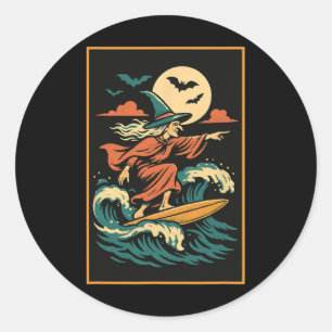Heksen-surfdesign – Tropische Maan Magie Strand V Ronde Sticker