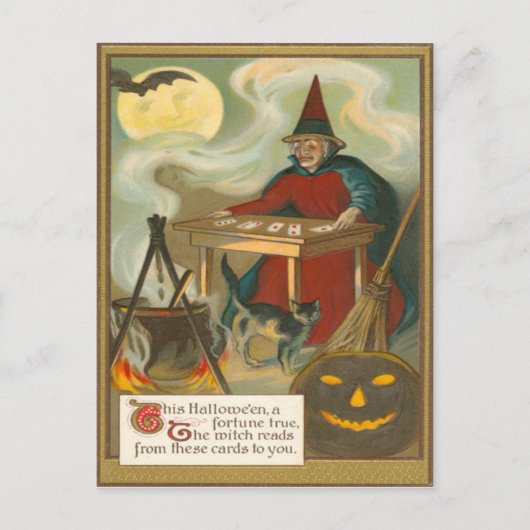 Heksen Tarot Vleermuis Volle Maan Zwarte Kat Briefkaart (Voorkant)