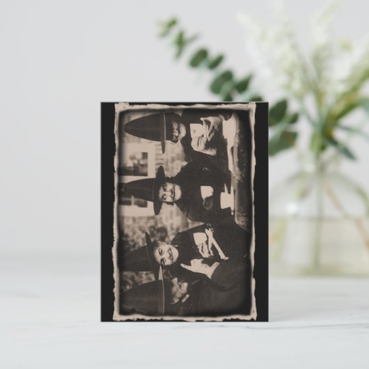 Heksen Thee Feestje – oude zwart/wit Briefkaart (Staand voorkant)
