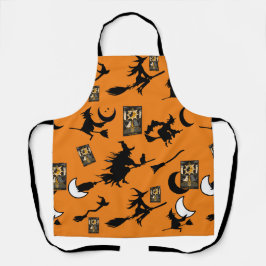 Heksen tovenaar zwarte kat maan bloomstick schort