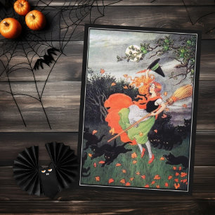 Heksen van Halloween met Zwarte Katten  Kaart