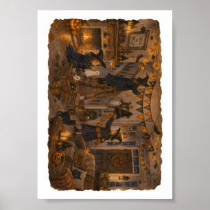 Heksen versieren een gezellige woonkamer voor Hall Poster