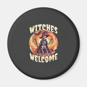 Heksen Verwelkomen Halloween Skelet Heks Bezem Vle Magneet