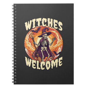 Heksen Verwelkomen Halloween Skelet Heks Bezem Vle Notitieboek
