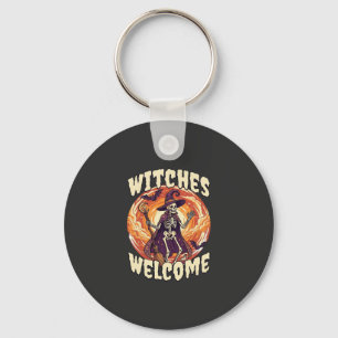 Heksen Verwelkomen Halloween Skelet Heks Bezem Vle Sleutelhanger