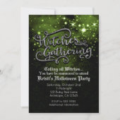 Heksen verzamelen groene en zwarte damast uitnodig kaart (Voorkant)