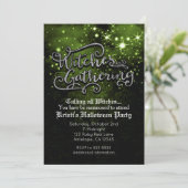 Heksen verzamelen groene en zwarte damast uitnodig kaart (Staand voorkant)