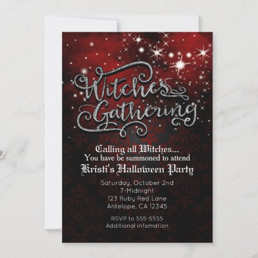 Heksen verzamelen rood en zwart Damask uitnodiging (Voorkant)