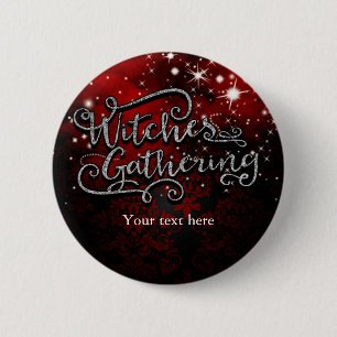 Heksen verzamelen Rood & Zwart Damast Halloween Ronde Button 5,7 Cm
