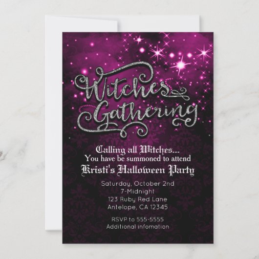 Heksen Verzamelen Roze & Zwarte Damask Uitnodiging (Voorkant)