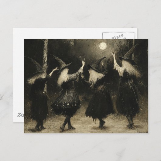 Heksen verzamelen zich in het maanverlichte bos briefkaart (Voorkant / Achterkant)