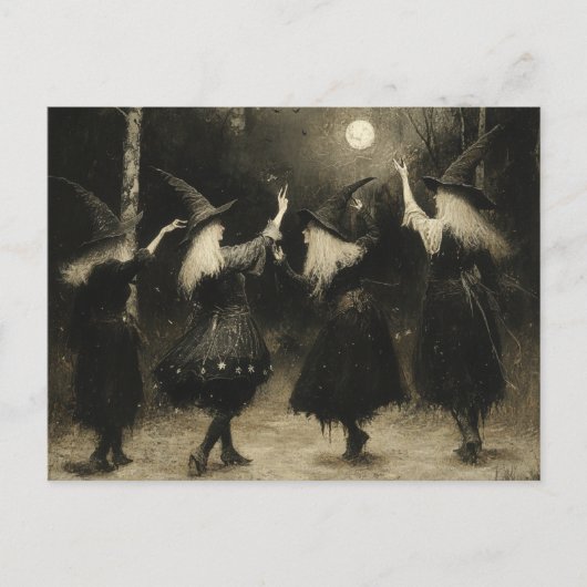 Heksen verzamelen zich in het maanverlichte bos briefkaart (Voorkant)