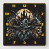 Heksen verzamelen zich onder volle maan vierkante klok (Voorkant)