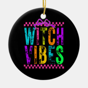 Heksen Vibes Halloween Neon Geruite Boog Keramisch Ornament