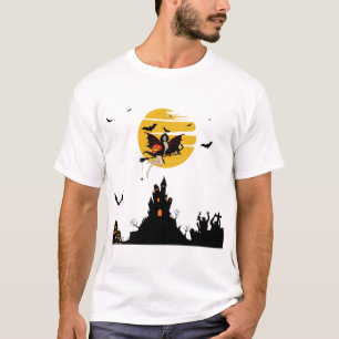 Heksen vliegen met pompoen Halloween T-shirt