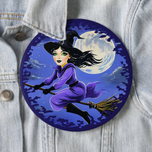 Heksen vliegen op een bezem - Wicca Halloween 7 Ronde Button 6,0 Cm