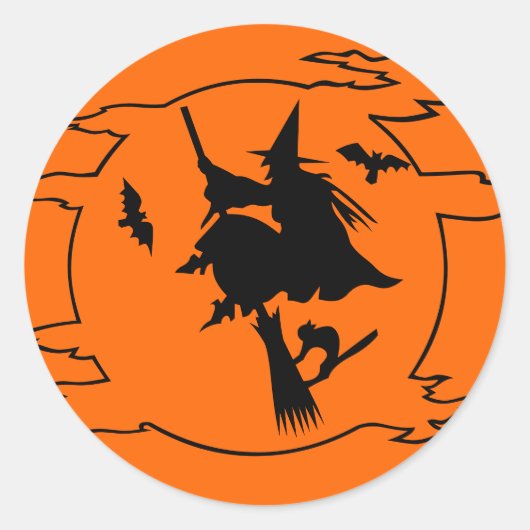 Heksen vliegen op een bezemsteel Halloween sticker (Voorkant)