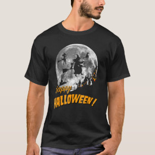 Heksen vliegen over een volle maan Gelukkig Hallow T-shirt