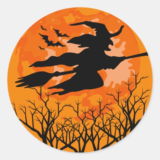 Heksen vliegen over Halloween Sticker (Voorkant)