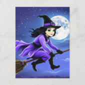 Heksen vliegen van een bezem - Wicca Halloween 1 Briefkaart (Voorkant)