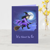 Heksen vliegen van een bezem - Wicca Halloween 1 Kaart (Gele Bloem)