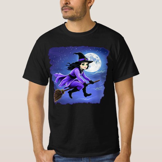 Heksen vliegen van een bezem - Wicca Halloween 1 T-shirt (Voorkant)