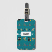 Heksen, vliegende apen, kleine honden op groen bagagelabel (Voorkant (verticaal))