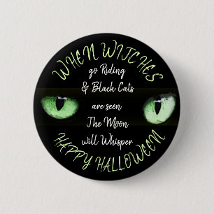 Heksen, Volle Maan, Zwarte Kat Happy Halloween Ronde Button 5,7 Cm
