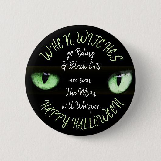 Heksen, Volle Maan, Zwarte Kat Happy Halloween Ronde Button 5,7 Cm (Voorkant)