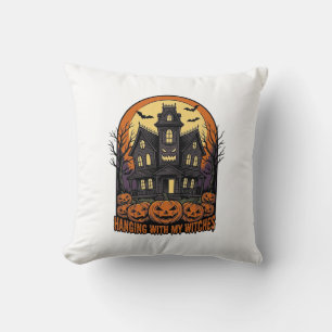 Heksen Vrienden Halloween Spokenhuis T-shirt_1 Kussen