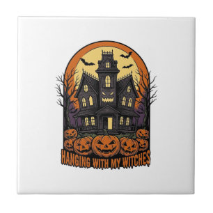 Heksen Vrienden Halloween Spokenhuis T-shirt_1 Tegeltje