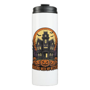 Heksen Vrienden Halloween Spokenhuis T-shirt_1 Thermosbeker