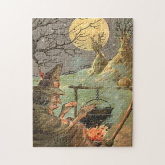 Heksen Vuur Ketel Volle Maan Nacht Legpuzzel (Verticaal)