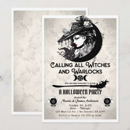 Heksen & Warlocks  heks Halloween Party Kaart (Voorkant / Achterkant)