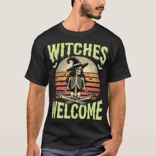 Heksen Welkom Skelet Heks Yoga Halloween T-shirt