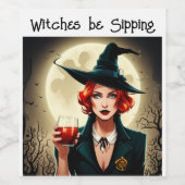 Heksen zijn nippen wijn etiket (Enkel label)