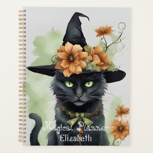 Heksen Zwart Kat Bruin Bloem Magisch Planner (Voorkant)