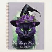 Heksen Zwart Kat Paarse Bloem Magic Planner (Voorkant)