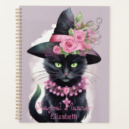 Heksen Zwart Kat Roze Bloem Magisch Planner