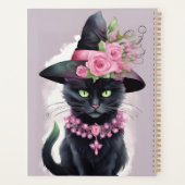 Heksen Zwart Kat Roze Bloem Magisch Planner (Achterkant)