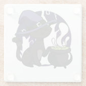 Heksen Zwart Kat Schattig Halloween Glazen Onderzetter (Achterkant)