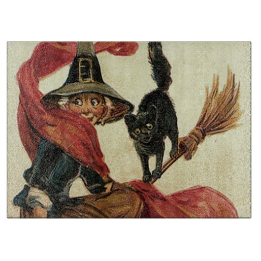 Heksen Zwarte Kat Bezem Snijplank (Voorkant)