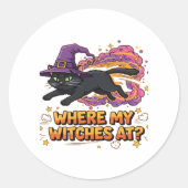 heksen zwarte kat Classic T-Shirt Ronde Sticker (Voorkant)